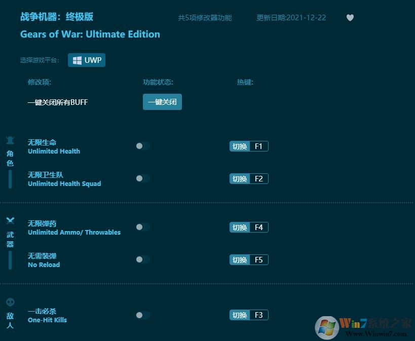 战争机器终极版五项修改器 v2022最新版下载(战争机器修改器下载)