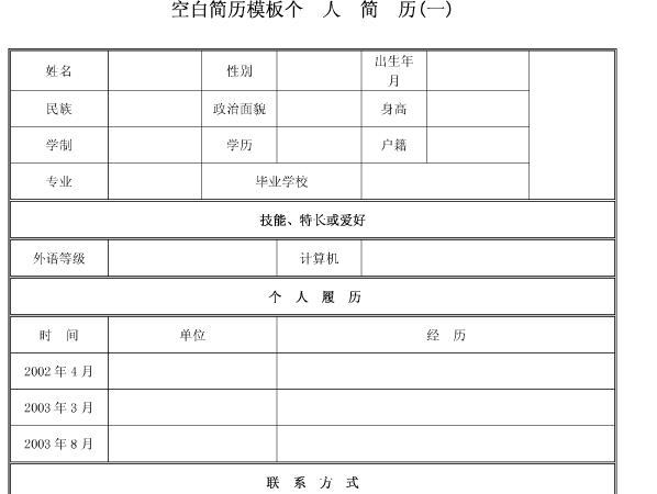 免费空白简历模板大全(全网最全)下载(个人简历模板下载空白)