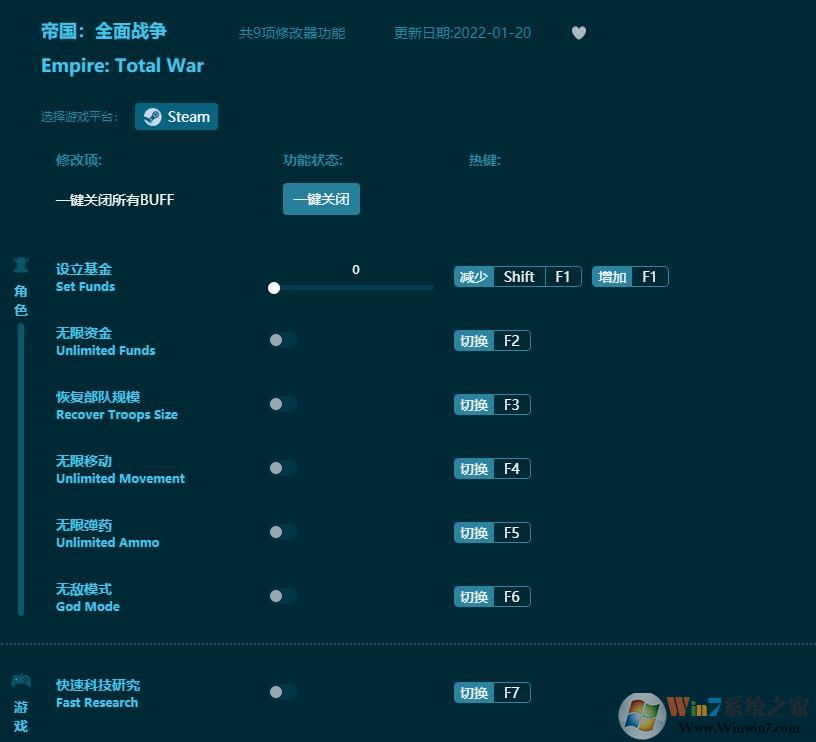 帝国全面战争九项修改器 v1.2.04下载(帝国全面战争修改器通用版)