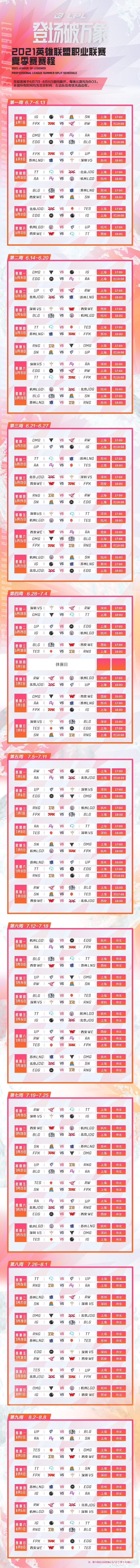 《LOL》2021LPL夏季赛赛程表