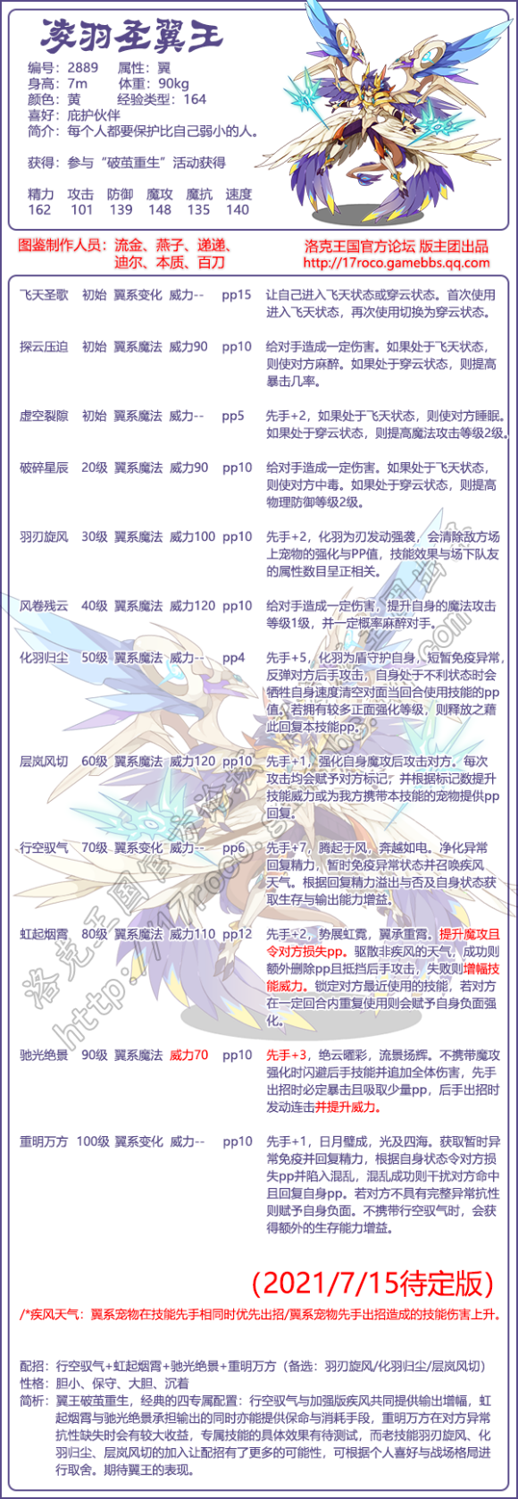 《洛克王国》凌羽圣翼王技能属性图鉴