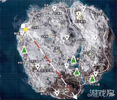 和平精英圣诞树位置雪地(雪地地图圣诞树位置)