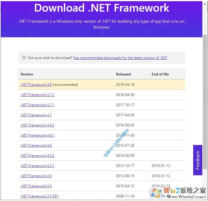所有版本Microsoft .NET Framework 3.5到4.8官方下载地址 