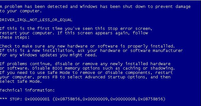 蓝屏代码0x000000d1