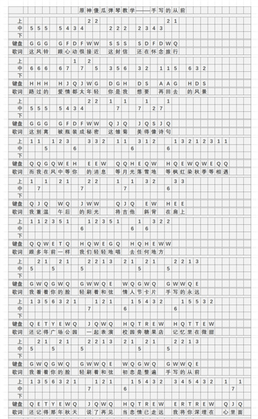 原神手写的从前琴谱简谱图片分享
